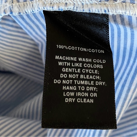 Lafayette 148 New York Blue Pinstripe 100% Cotton Square Neck Puff Sleeve Top L - Picture 5 of 6